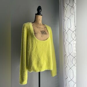 H&M Women Fluffy-Knit Sweater Light Green XXL